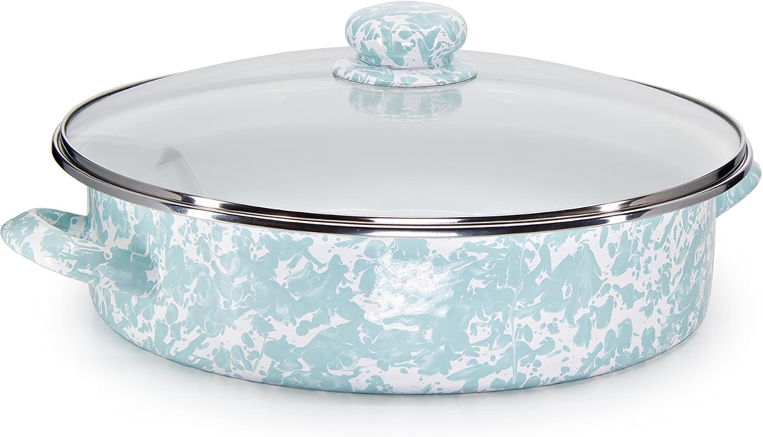 Golden Rabbit Enamelware Saute Pan, 5 quart, Sea Glass