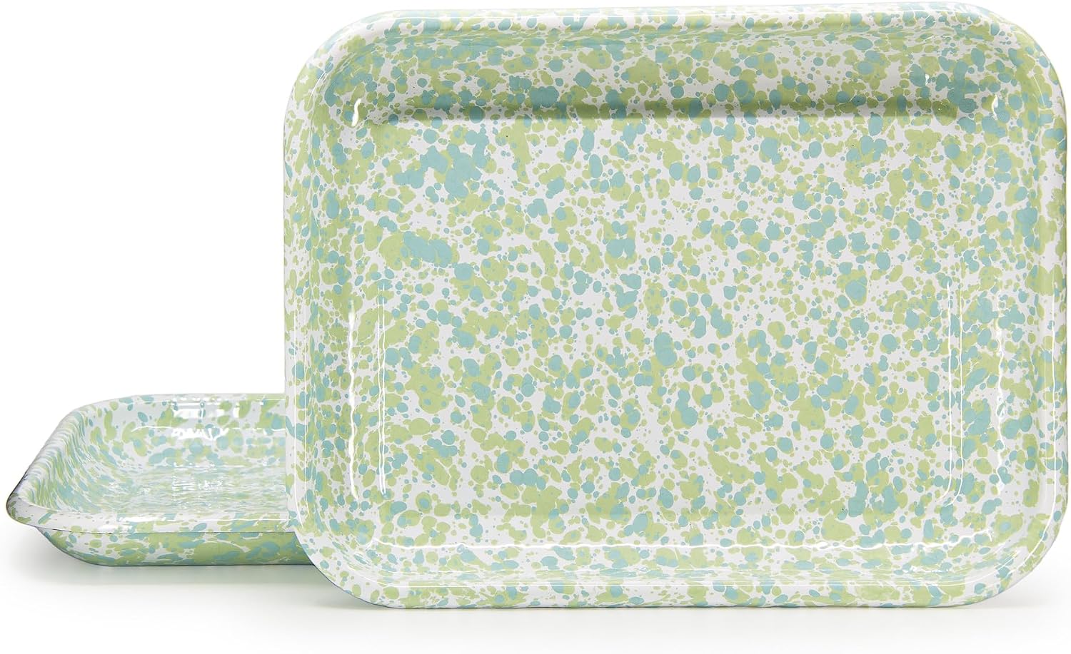 Golden Rabbit Enamelware Quarter Sheet Trays, 12 x 10in, Jardin Swirl Marbled, Set of 2