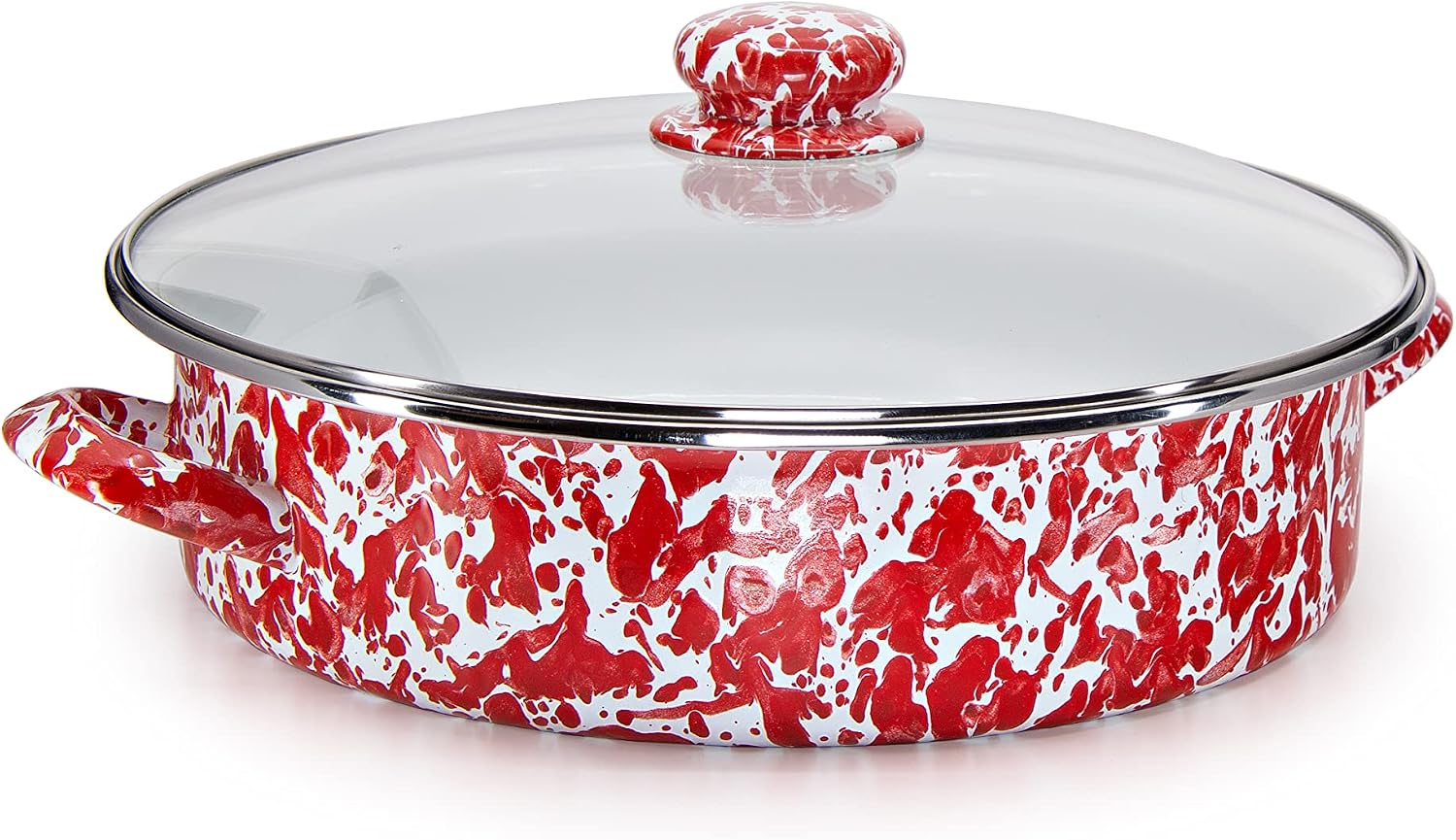 Golden Rabbit Enamelware Saute Pan, 5 quart, Red Swirl