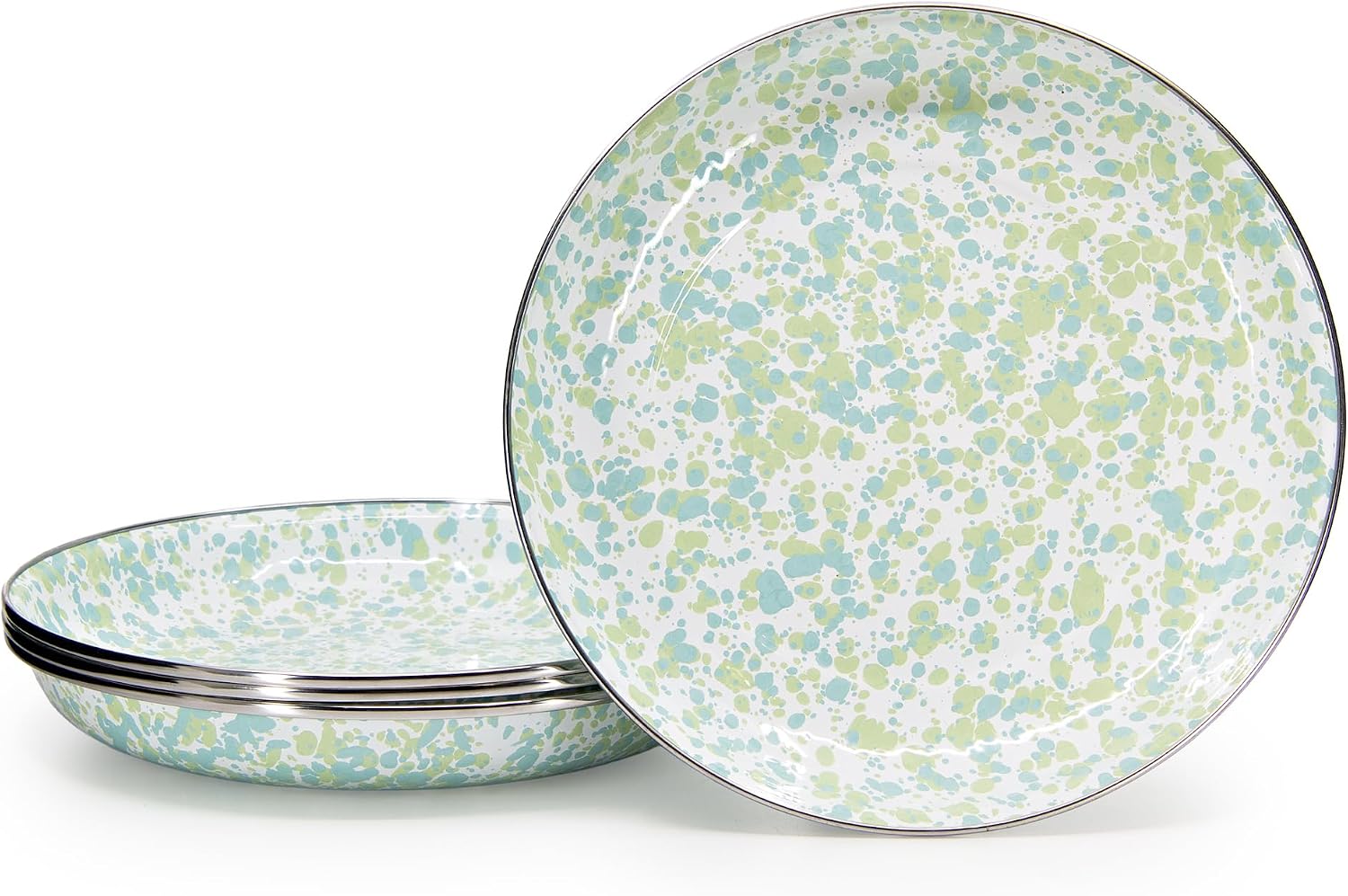 Golden Rabbit Enamelware Pasta Plates, 10 inch, Jardin Swirl, Set of 4