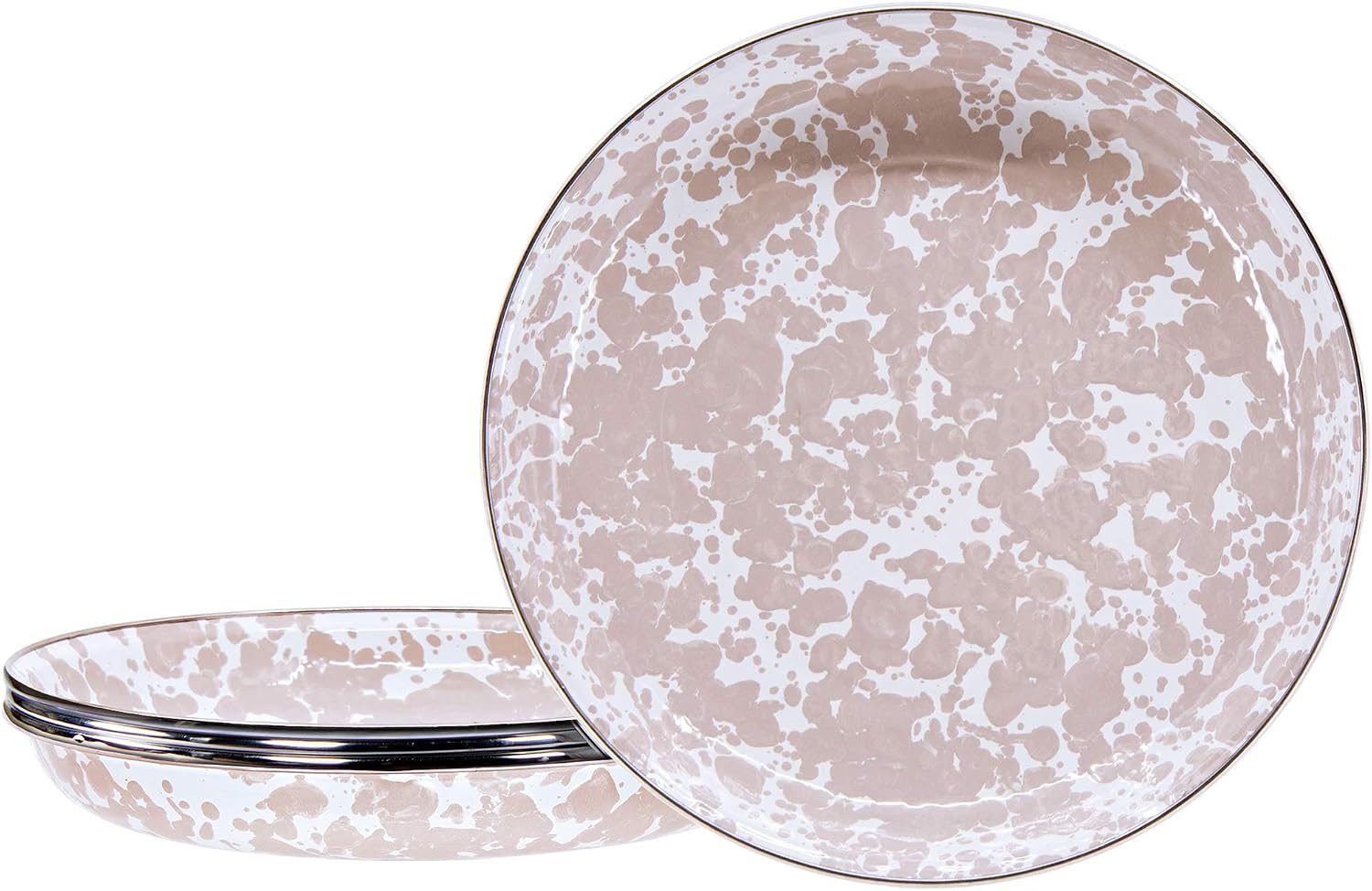 Golden Rabbit Enamelware Pasta Plates, 10 inch, Taupe Swirl, Set of 4
