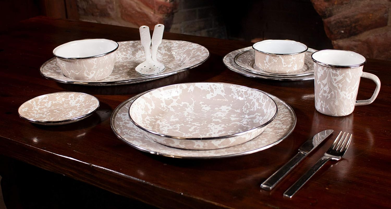 Golden Rabbit Enamelware Salad Bowls, 24 ounce, Taupe Swirl, Set of 4