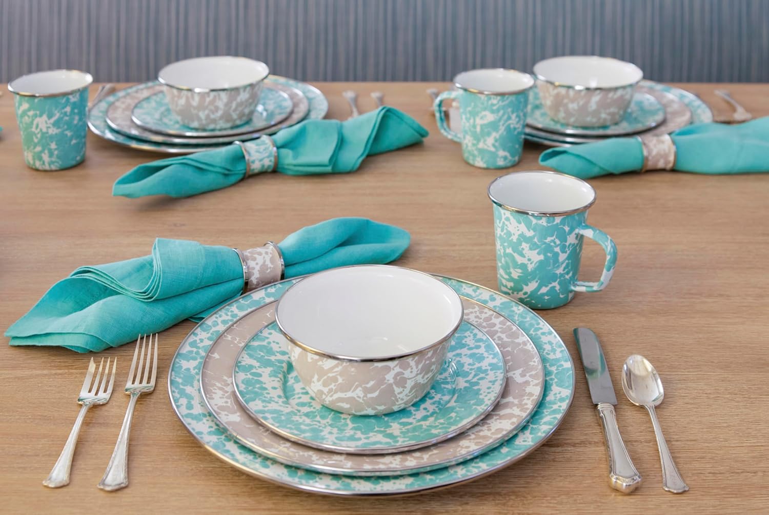 Golden Rabbit Enamelware Salad Bowls, 24 ounce, Taupe Swirl, Set of 4