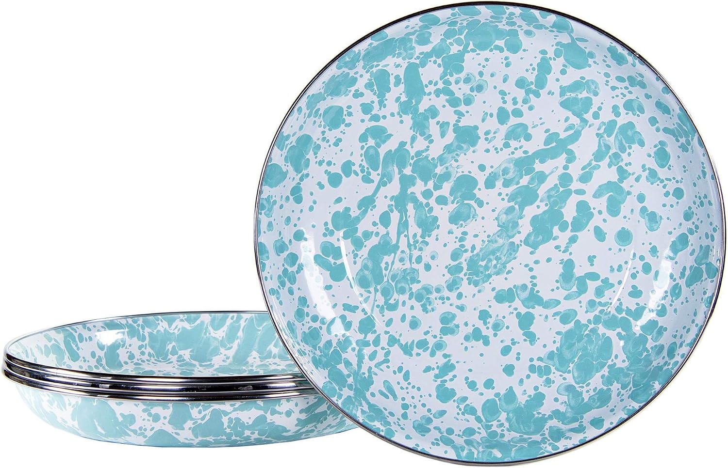 Golden Rabbit Enamelware Pasta Plates, 10 inch, Sea Glass, Set of 4