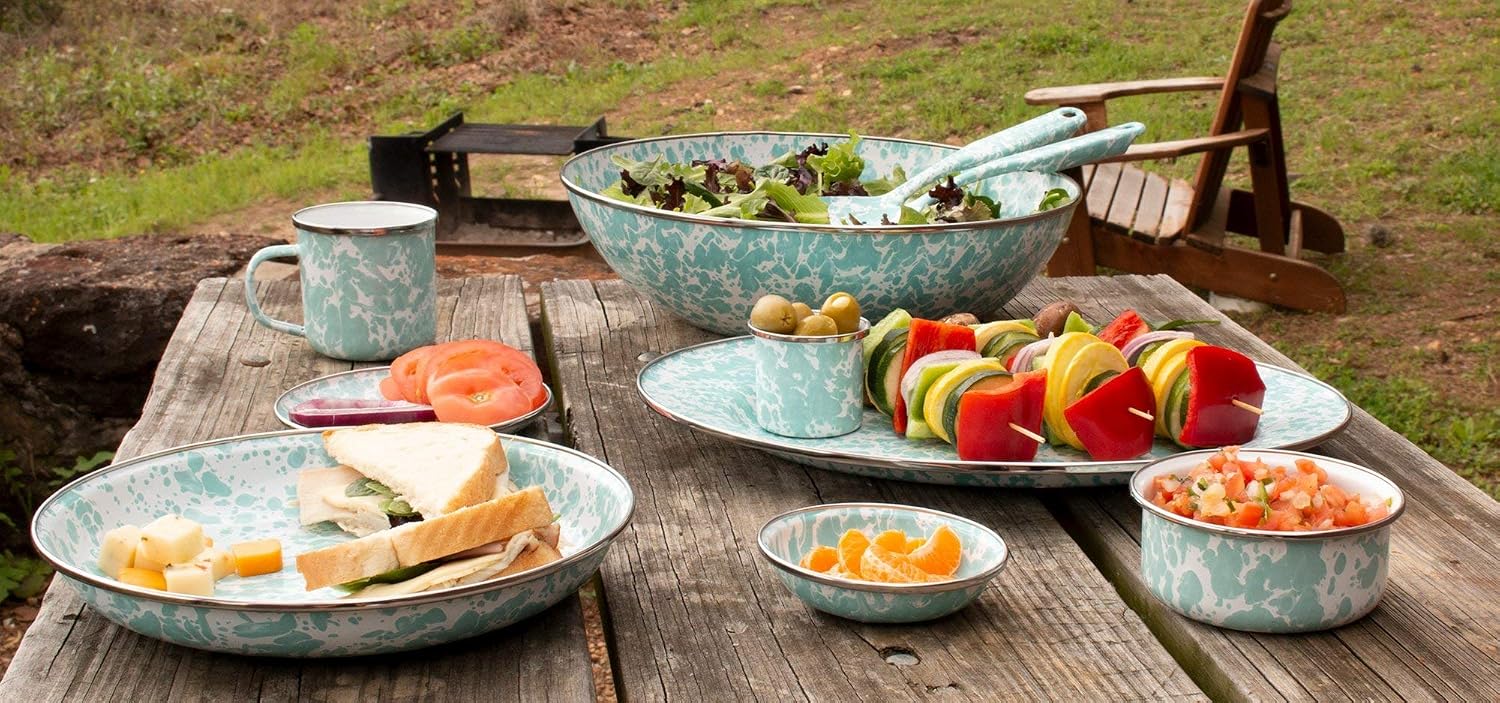 Golden Rabbit Enamelware Pasta Plates, 10 inch, Sea Glass, Set of 4