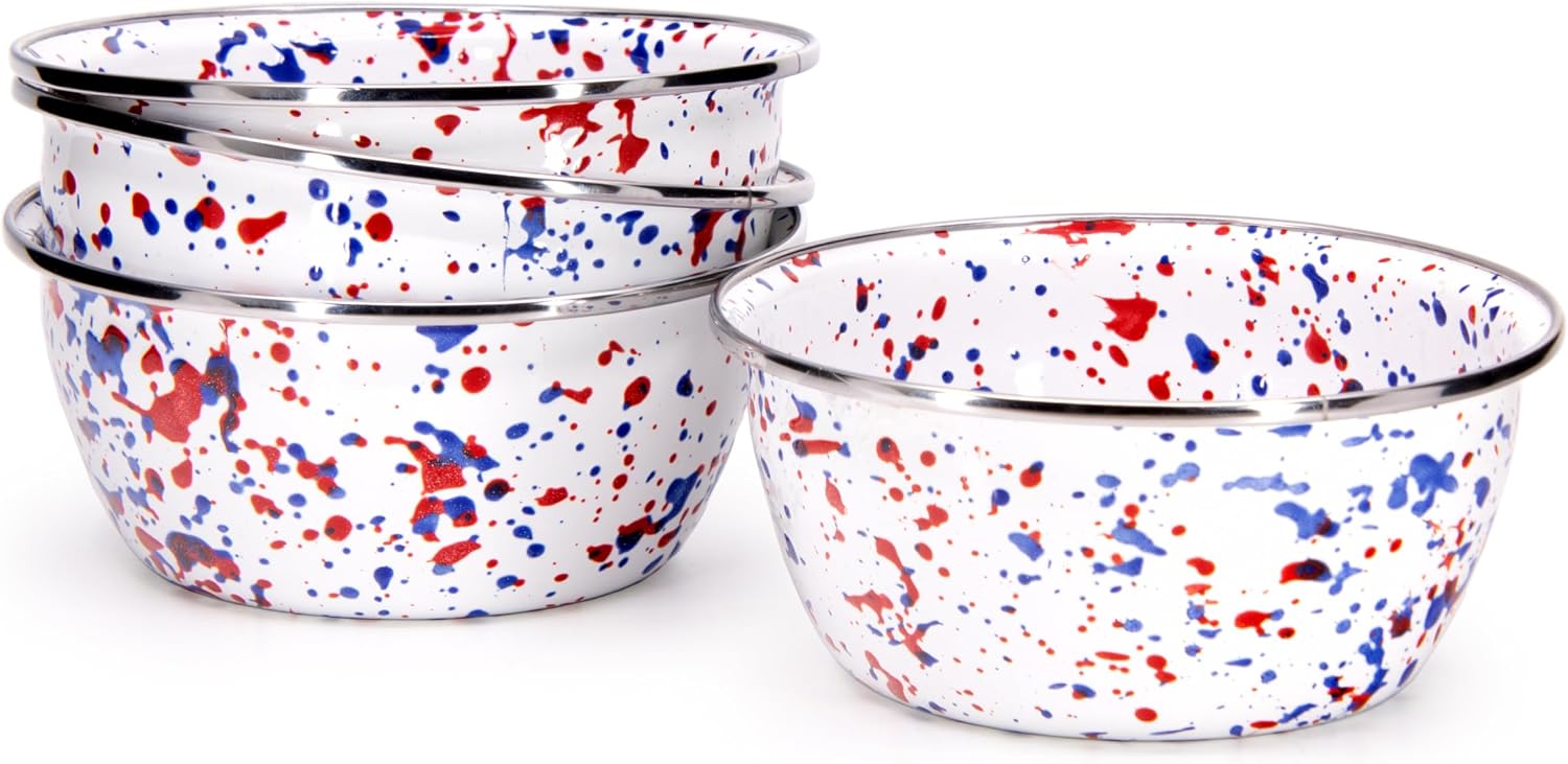 Golden Rabbit Enamelware Salad Bowls, 24 ounce, Americana, Set of 4