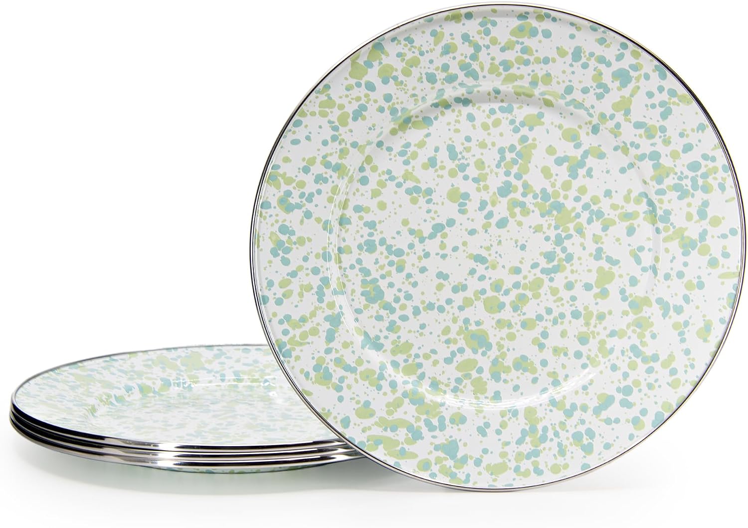 Golden Rabbit Enamelware Dinner Plates, 10.5 inch, Jardin Swirl, Set of 4