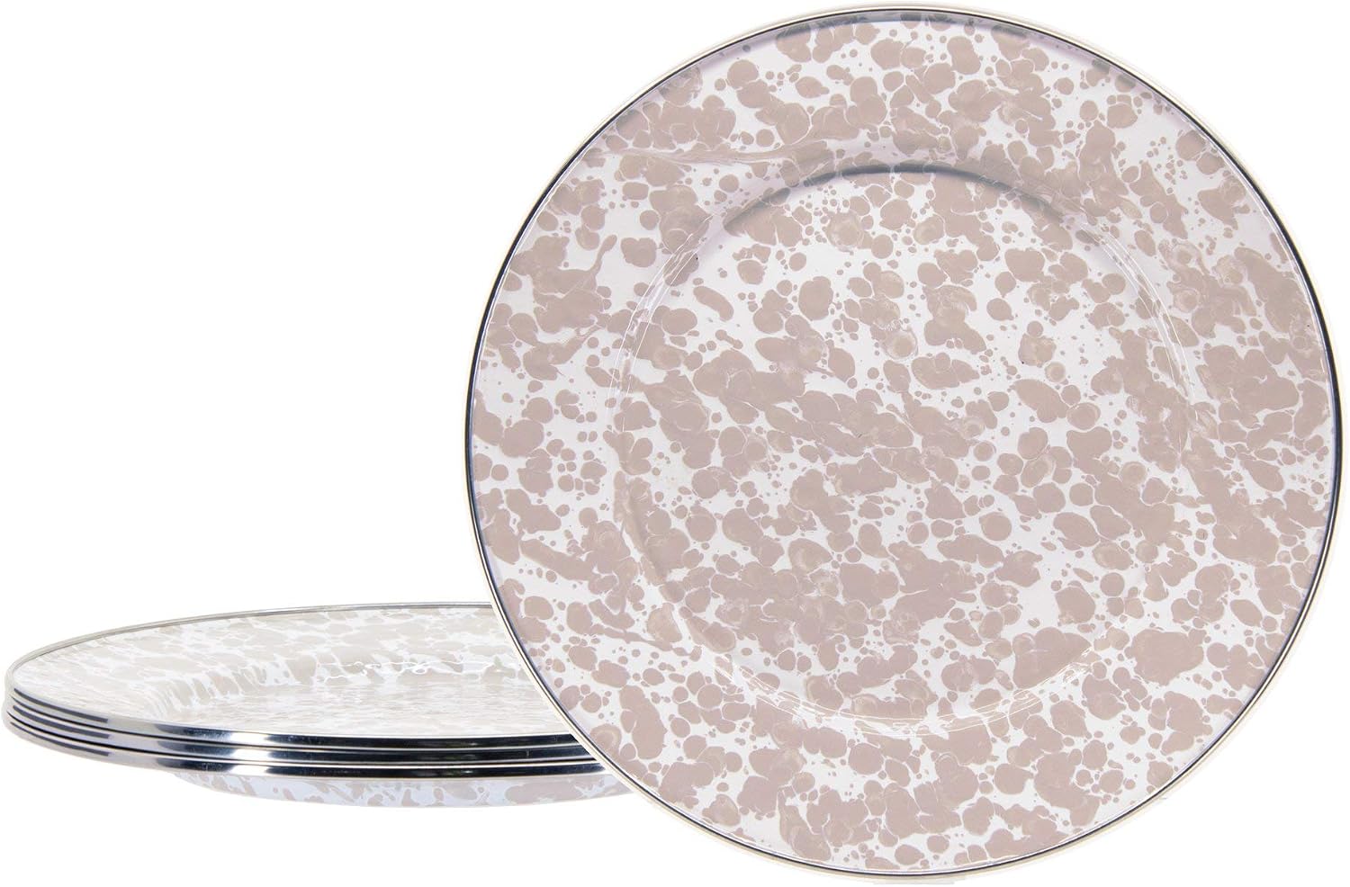 Golden Rabbit Enamelware Dinner Plates, 10.5 inch, Taupe Swirl, Set of 4