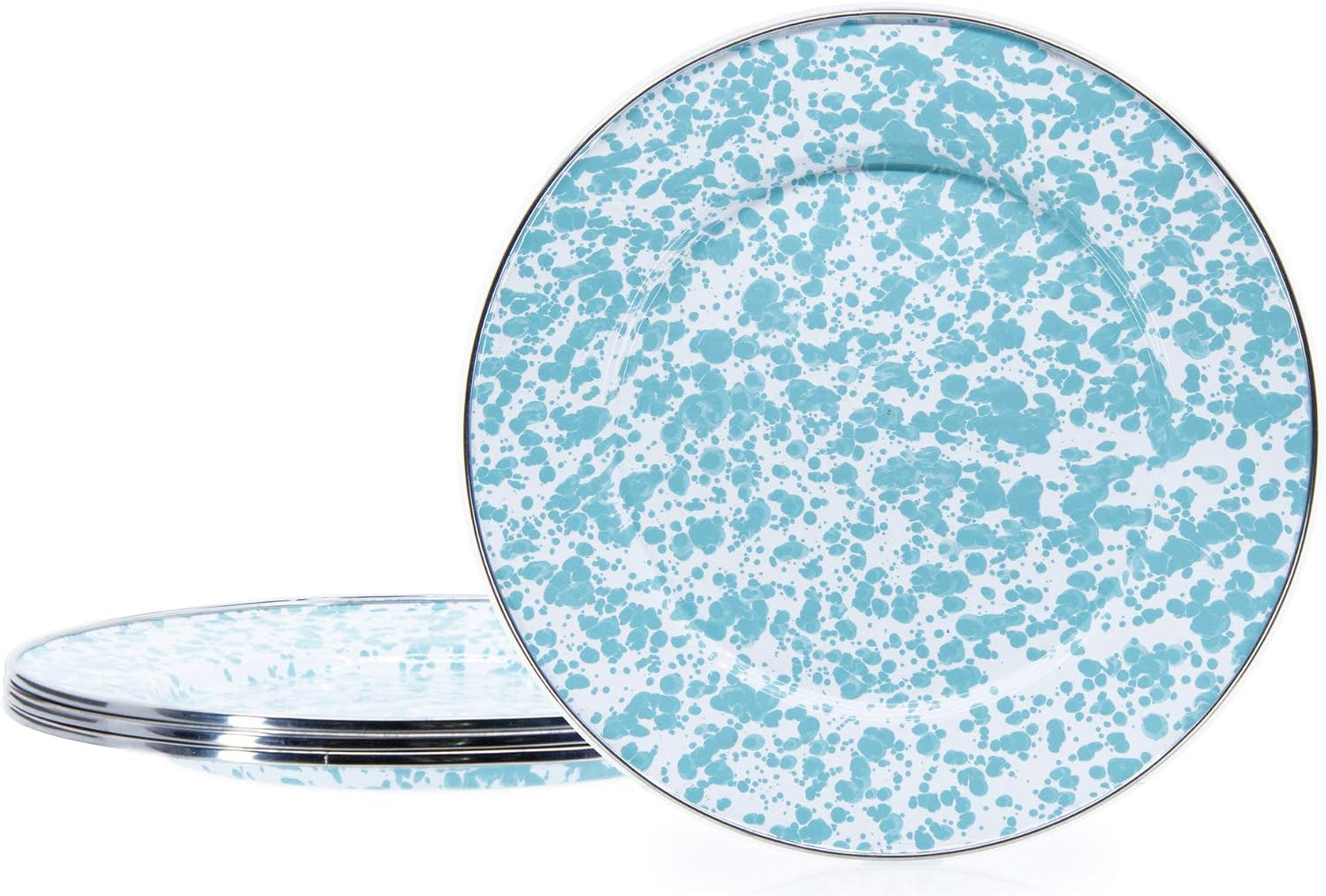Golden Rabbit Enamelware Dinner Plates, 10.5 inch, Sea Glass, Set of 4