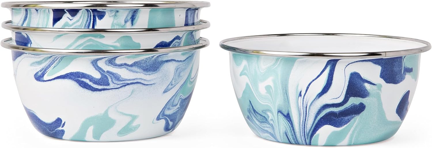 Golden Rabbit Enamelware Salad Bowls, 24 ounce, Lagoon, Set of 4