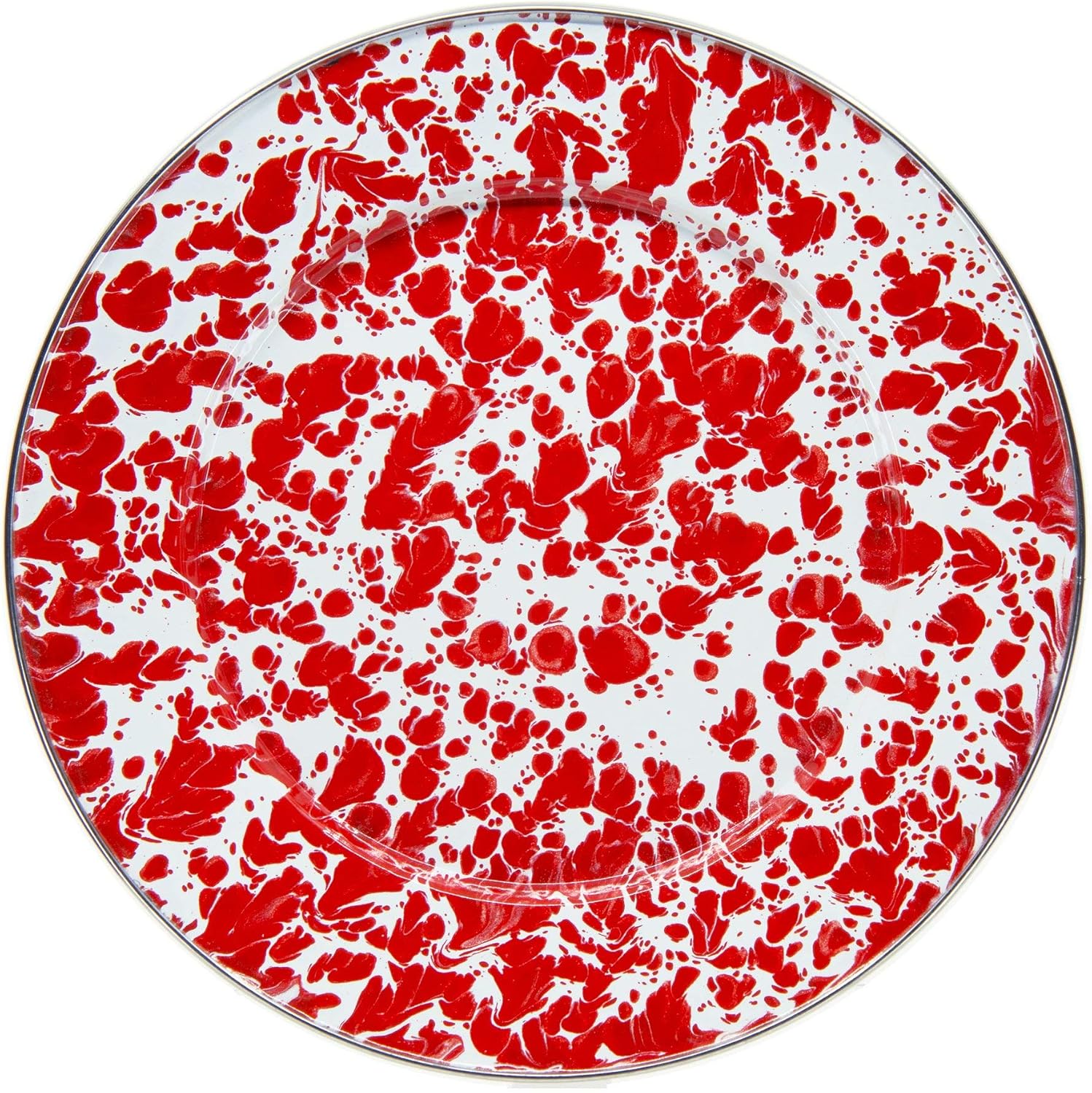Golden Rabbit Enamelware Dinner Plates, 10.5 inch, Red Swirl, Set of 4