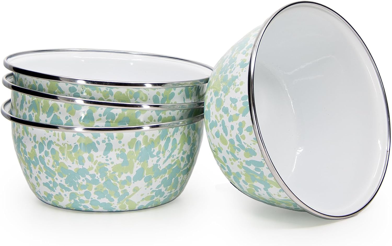 Golden Rabbit Enamelware Salad Bowls, 24 ounce, Jardin Swirl, Set of 4