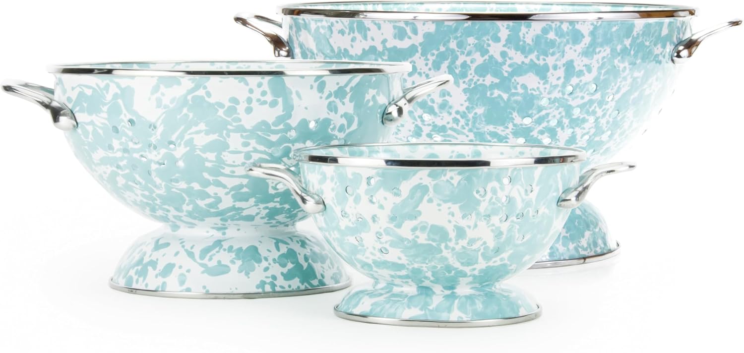 Golden Rabbit Enamelware - Set of 3 Colanders (Sea Glass Swirl)