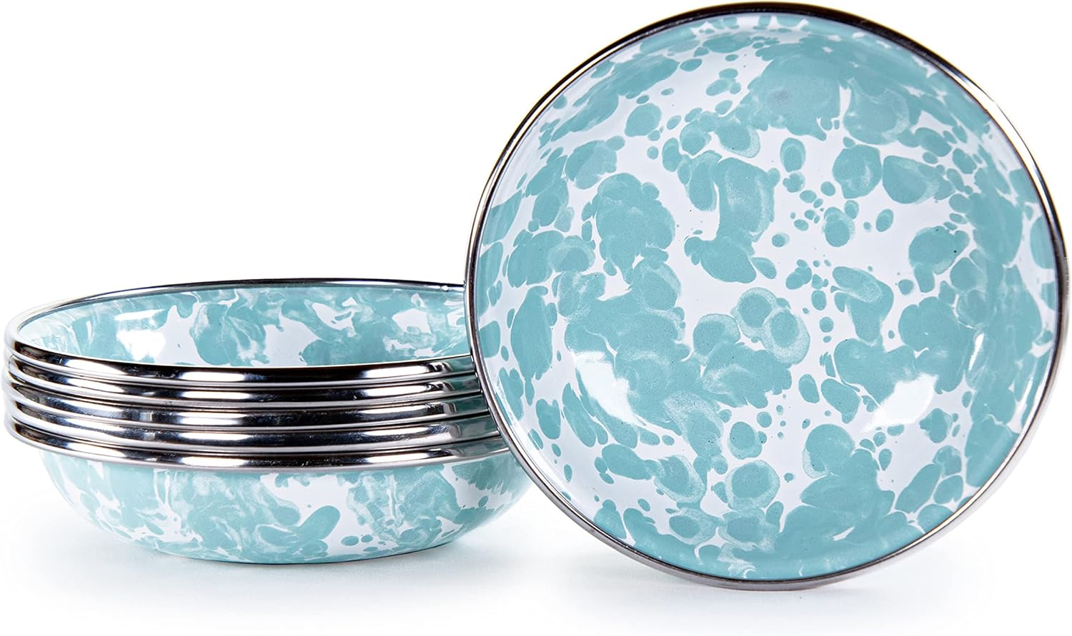 Golden Rabbit Enamelware Tasting Dish Bowls, 4 ounce, Sea Glass, Set of 6