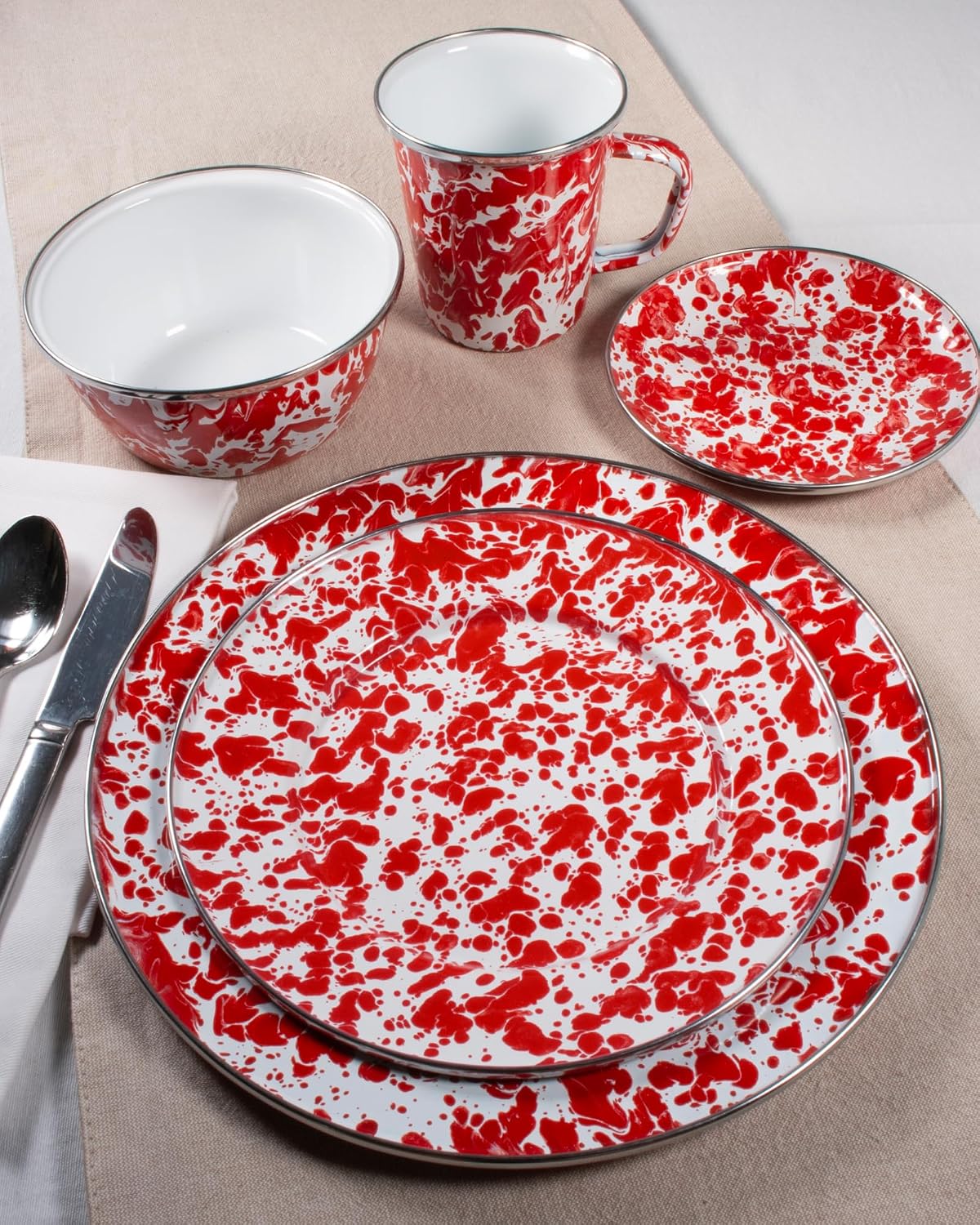 Golden Rabbit Enamelware Salad Bowls, 24 ounce, Red Swirl, Set of 4