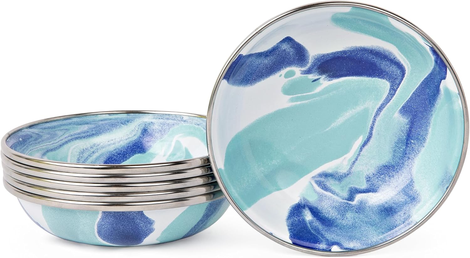 Golden Rabbit Enamelware Tasting Dish Bowls, 4 ounce, Lagoon, Set of 6
