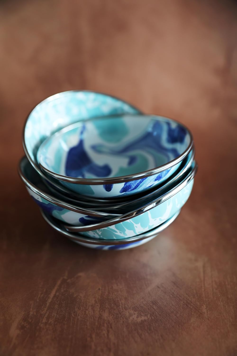 Golden Rabbit Enamelware Tasting Dish Bowls, 4 ounce, Lagoon, Set of 6