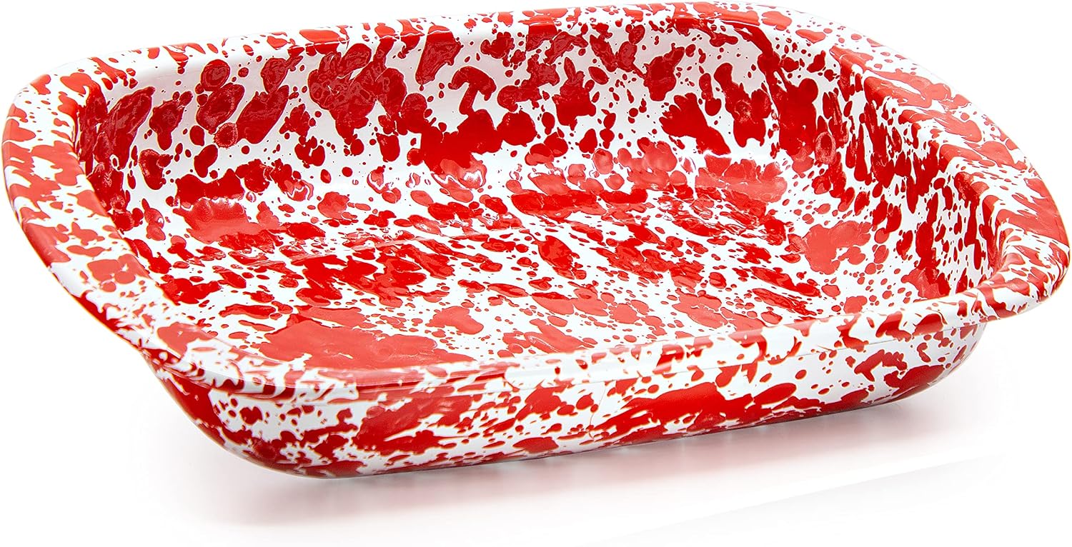 Golden Rabbit Enamelware Baking Pan, 3 quart, Red Swirl