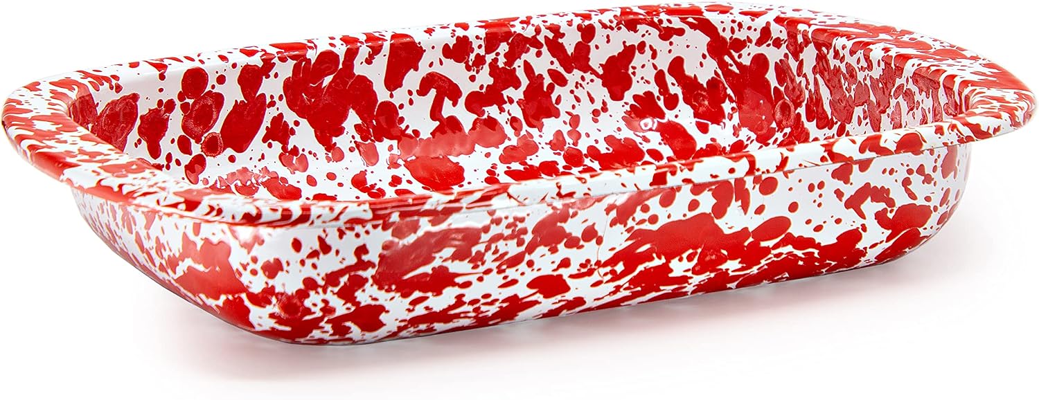 Golden Rabbit Enamelware Baking Pan, 3 quart, Red Swirl