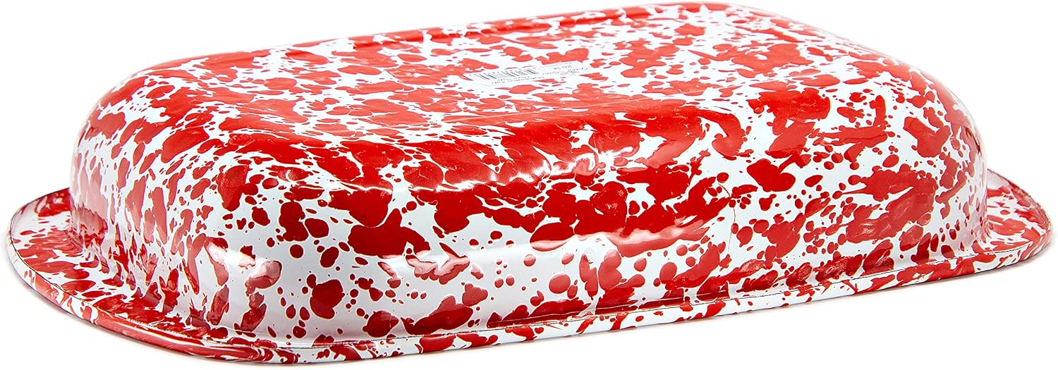 Golden Rabbit Enamelware Baking Pan, 3 quart, Red Swirl