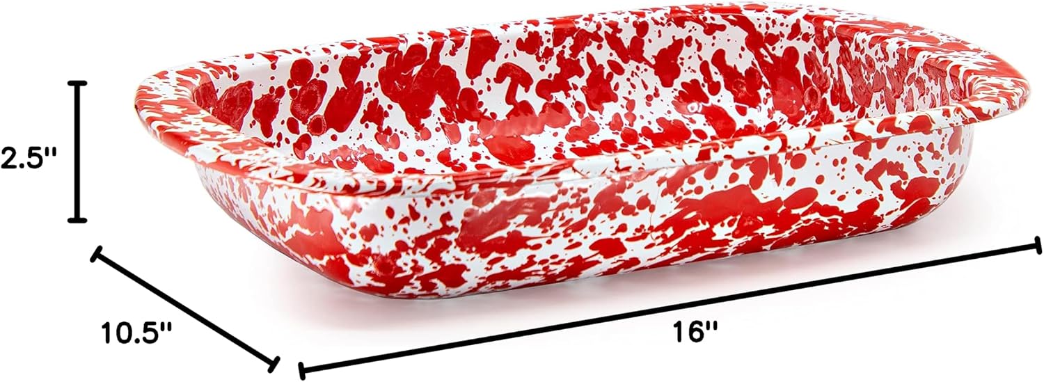 Golden Rabbit Enamelware Baking Pan, 3 quart, Red Swirl