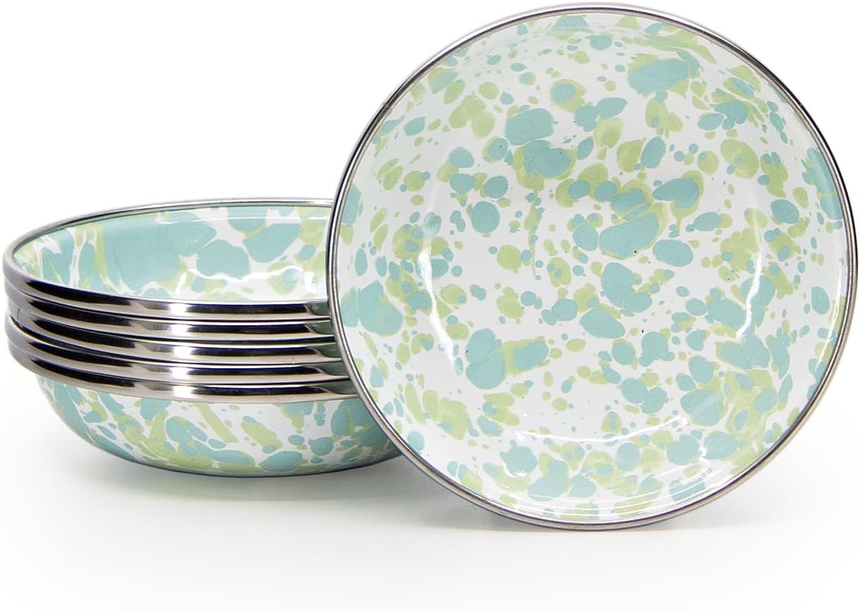 Golden Rabbit Enamelware Tasting Dish Bowls, 4 ounce, Jardin Swirl, Set of 6