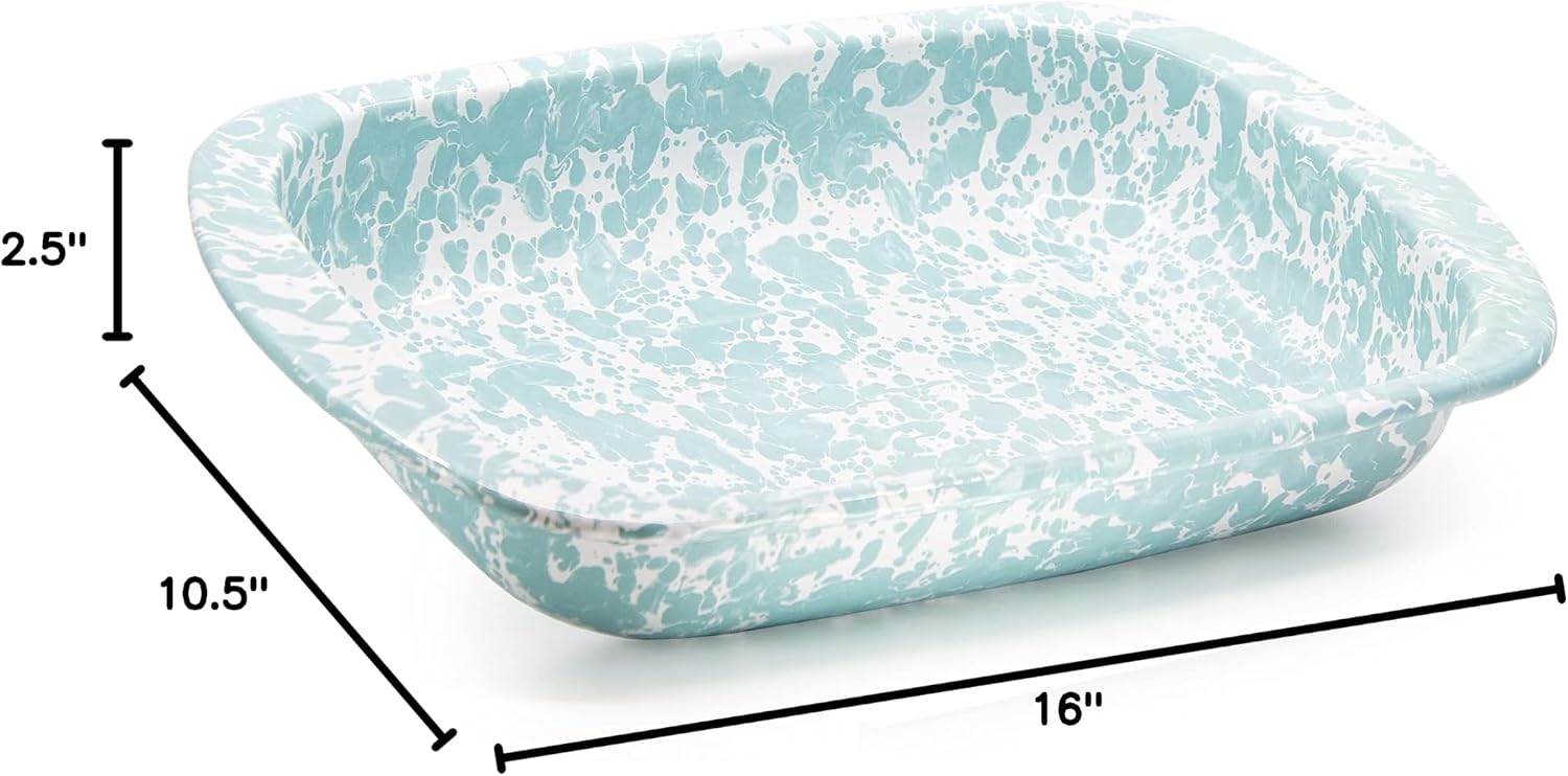 Golden Rabbit Enamelware Baking Pan, 3 quart, Sea Glass