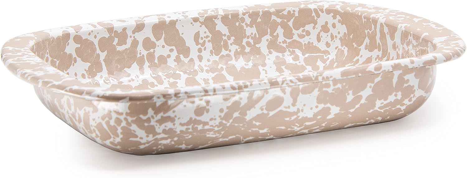 Golden Rabbit Enamelware Baking Pan, 3 quart, Taupe Swirl