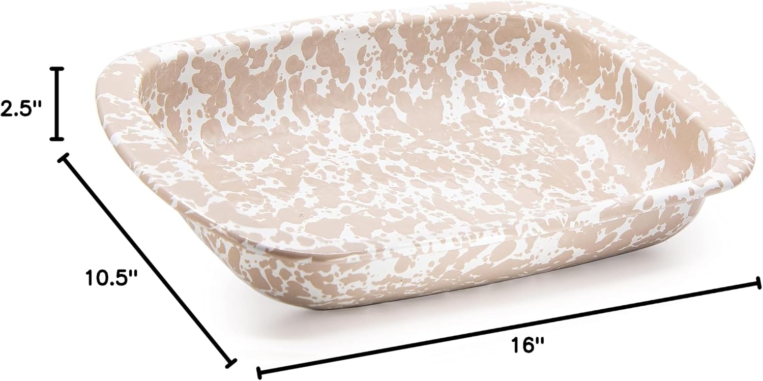 Golden Rabbit Enamelware Baking Pan, 3 quart, Taupe Swirl