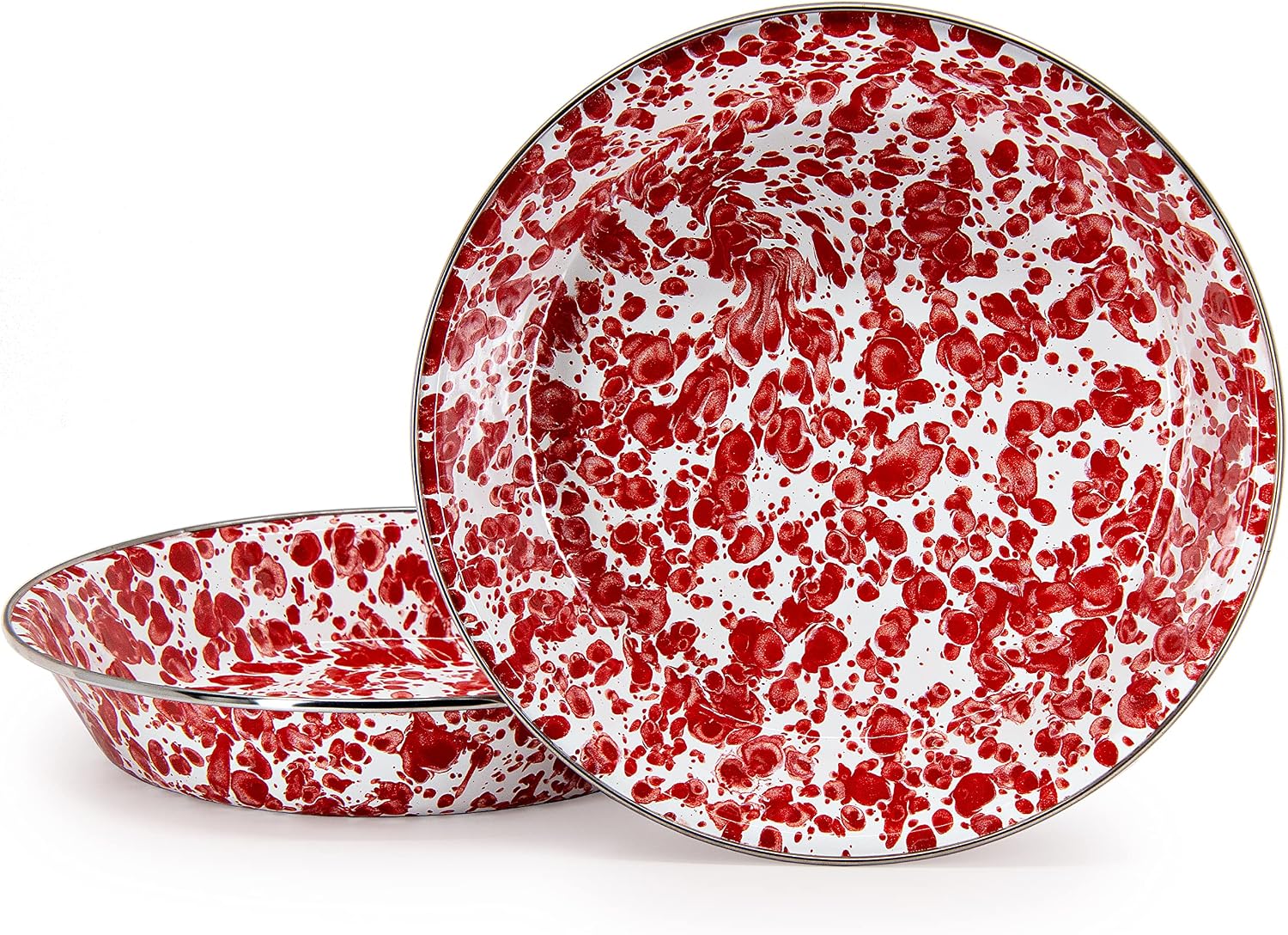 Golden Rabbit Enamelware Pie Pan Plate, 10 inch, Red Swirl