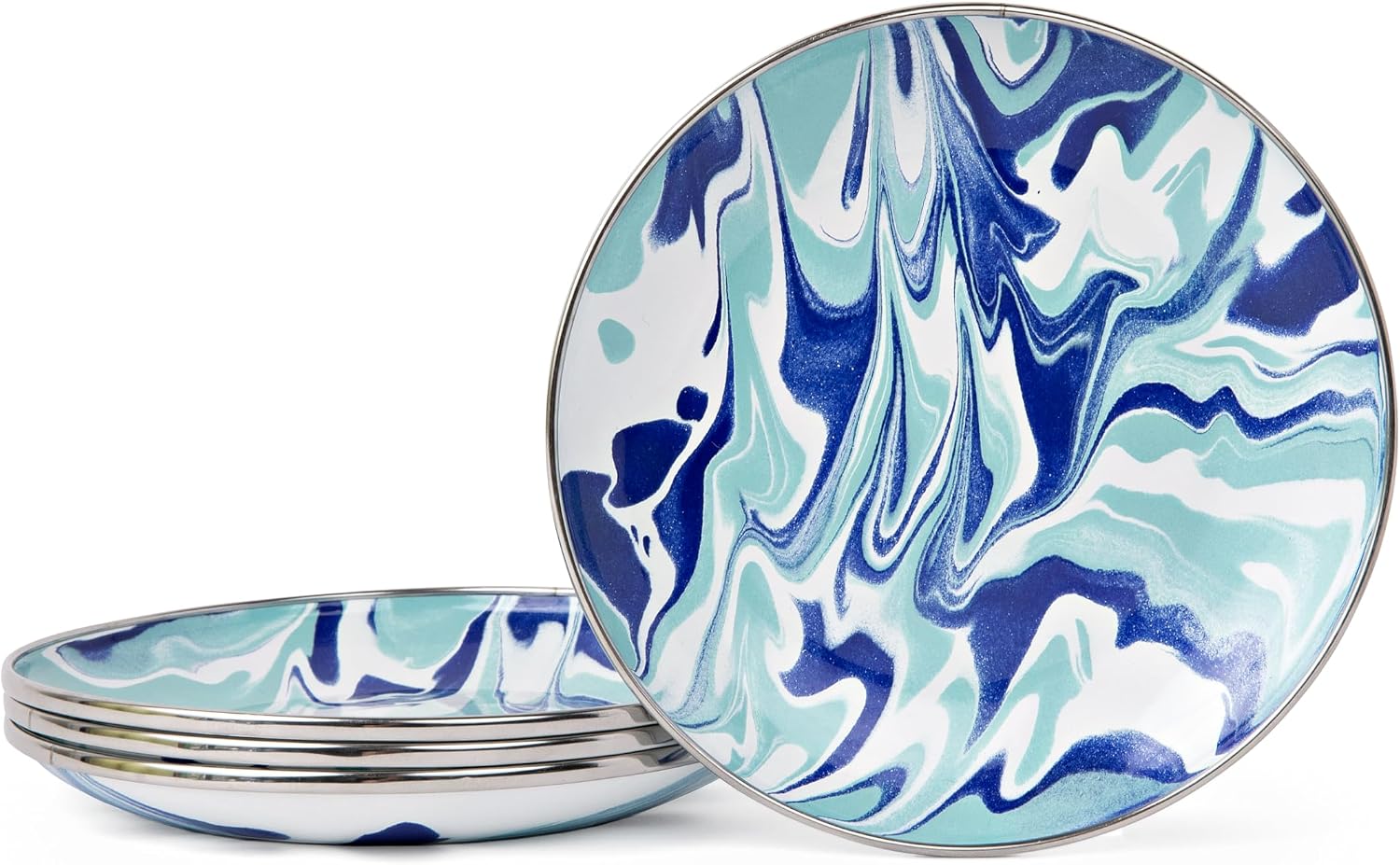 Golden Rabbit Enamelware Appetizer Plates, 6 inch, Lagoon, Set of 4