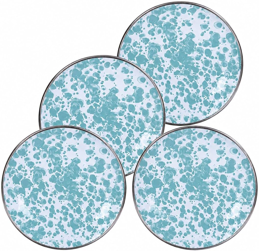 Golden Rabbit Enamelware Appetizer Plates, 6 inch, Sea Glass, Set of 4