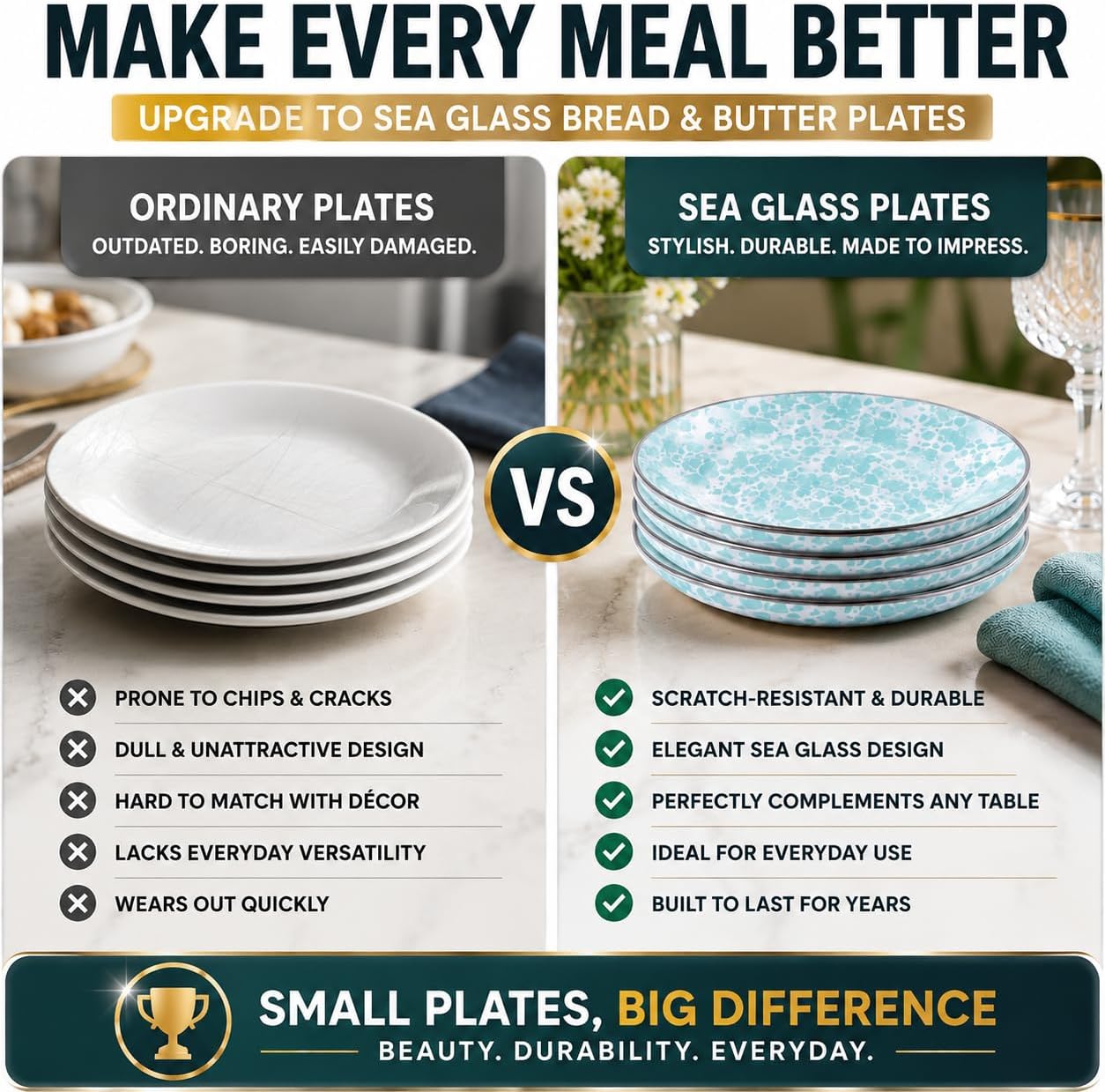 Golden Rabbit Enamelware Appetizer Plates, 6 inch, Sea Glass, Set of 4
