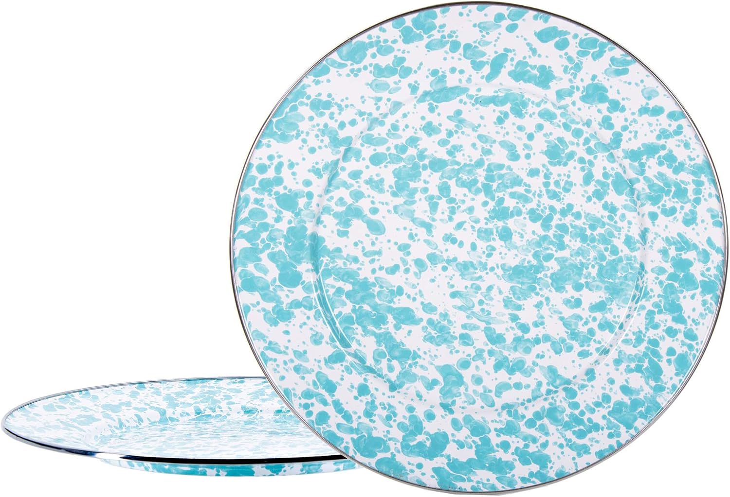 Golden Rabbit Enamelware Chargers, 12.5 inch, Sea Glass, Set of 2