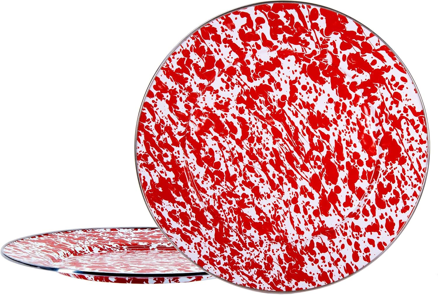 Golden Rabbit Enamelware Chargers, 12.5 inch, Red Swirl, Set of 2