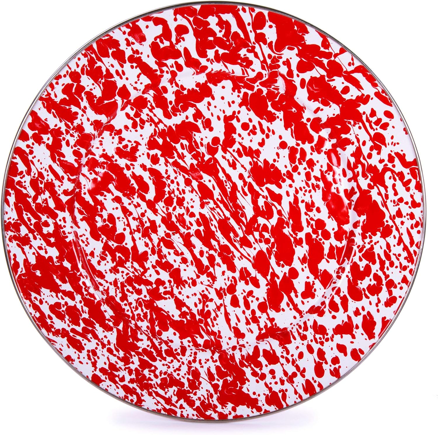 Golden Rabbit Enamelware Chargers, 12.5 inch, Red Swirl, Set of 2
