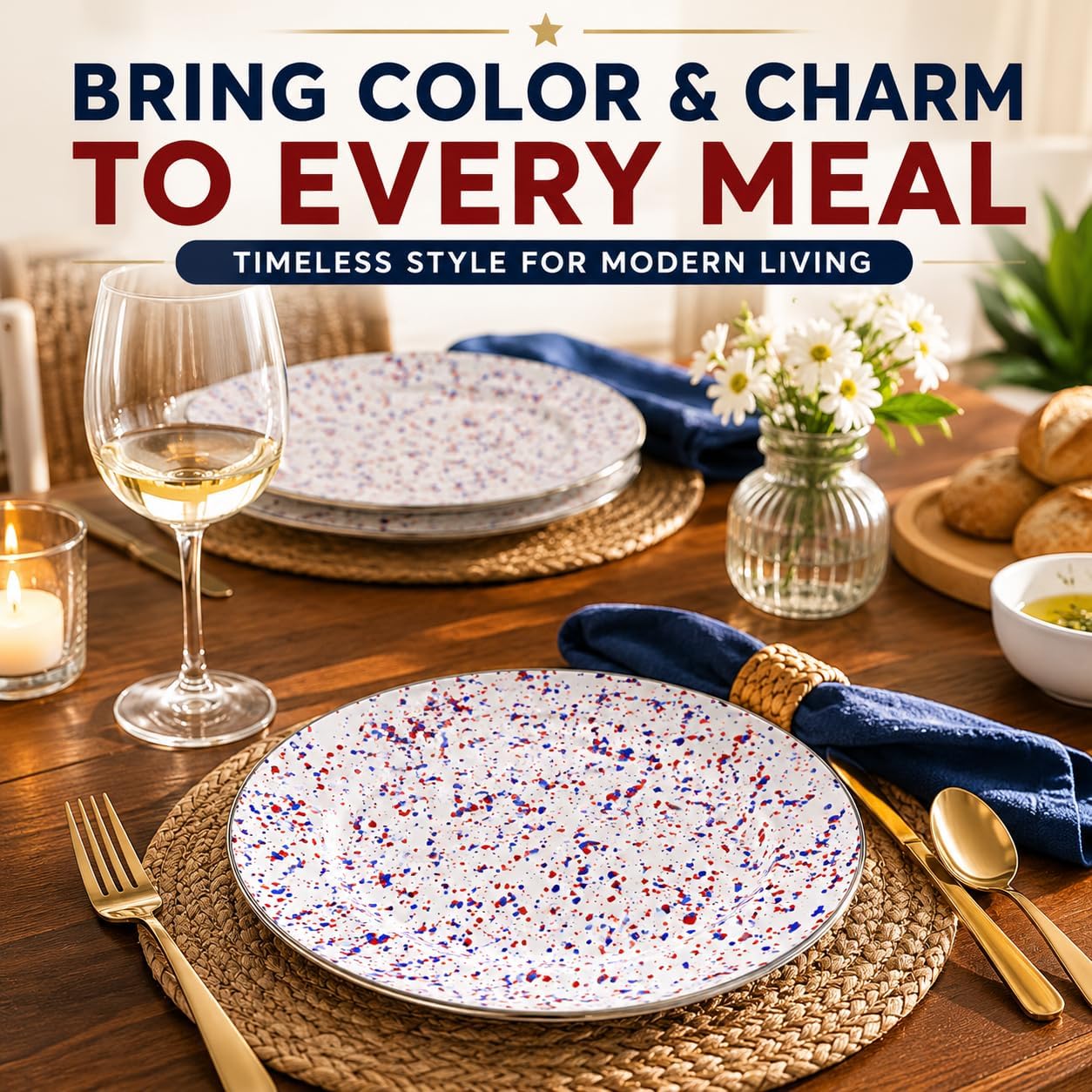 Golden Rabbit Enamelware Chargers, 12.5 inch, Americana, Set of 2