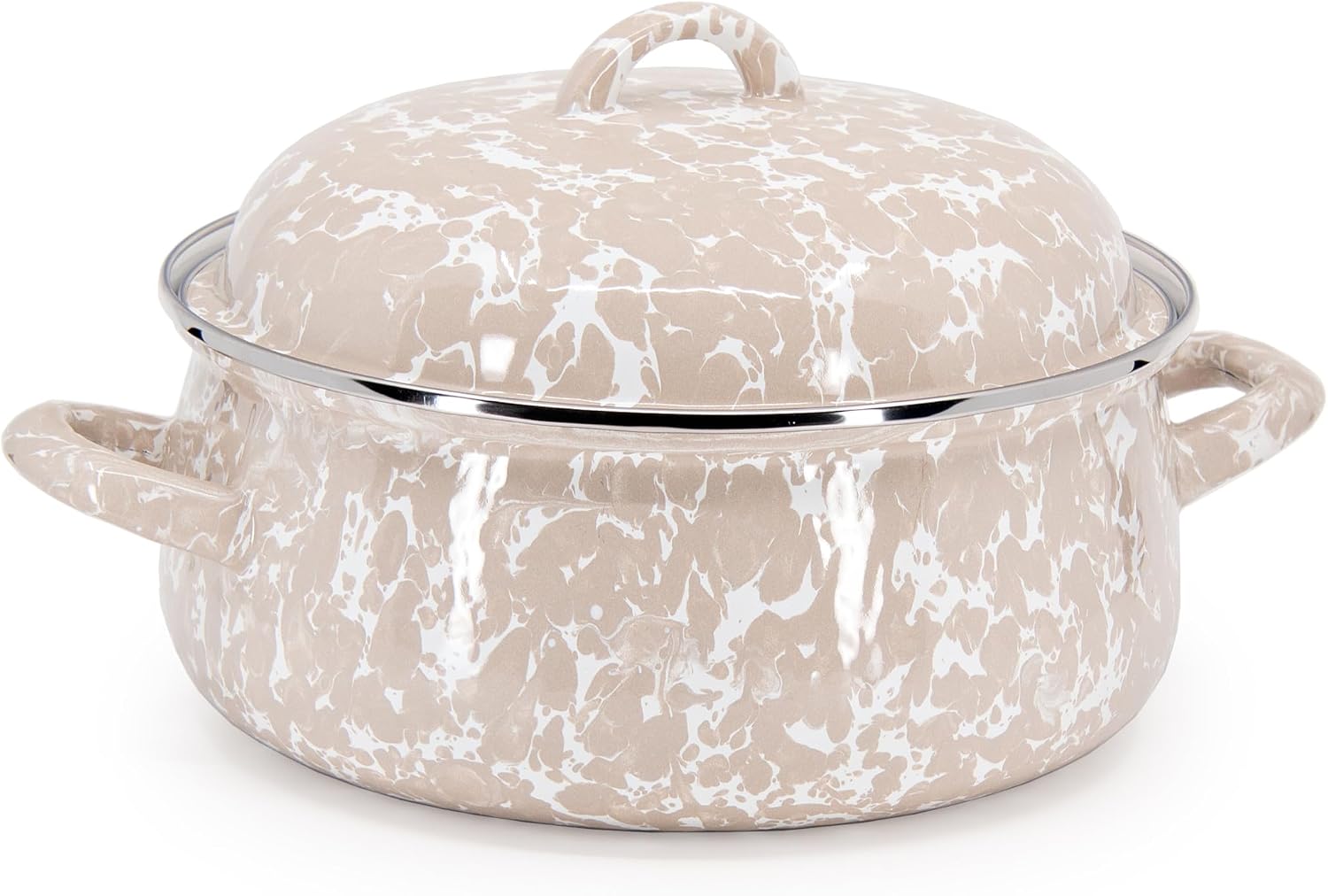 Golden Rabbit Enamelware Dutch Oven, 4 quart, Taupe Swirl
