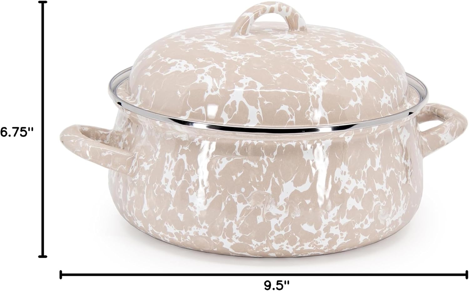 Golden Rabbit Enamelware Dutch Oven, 4 quart, Taupe Swirl