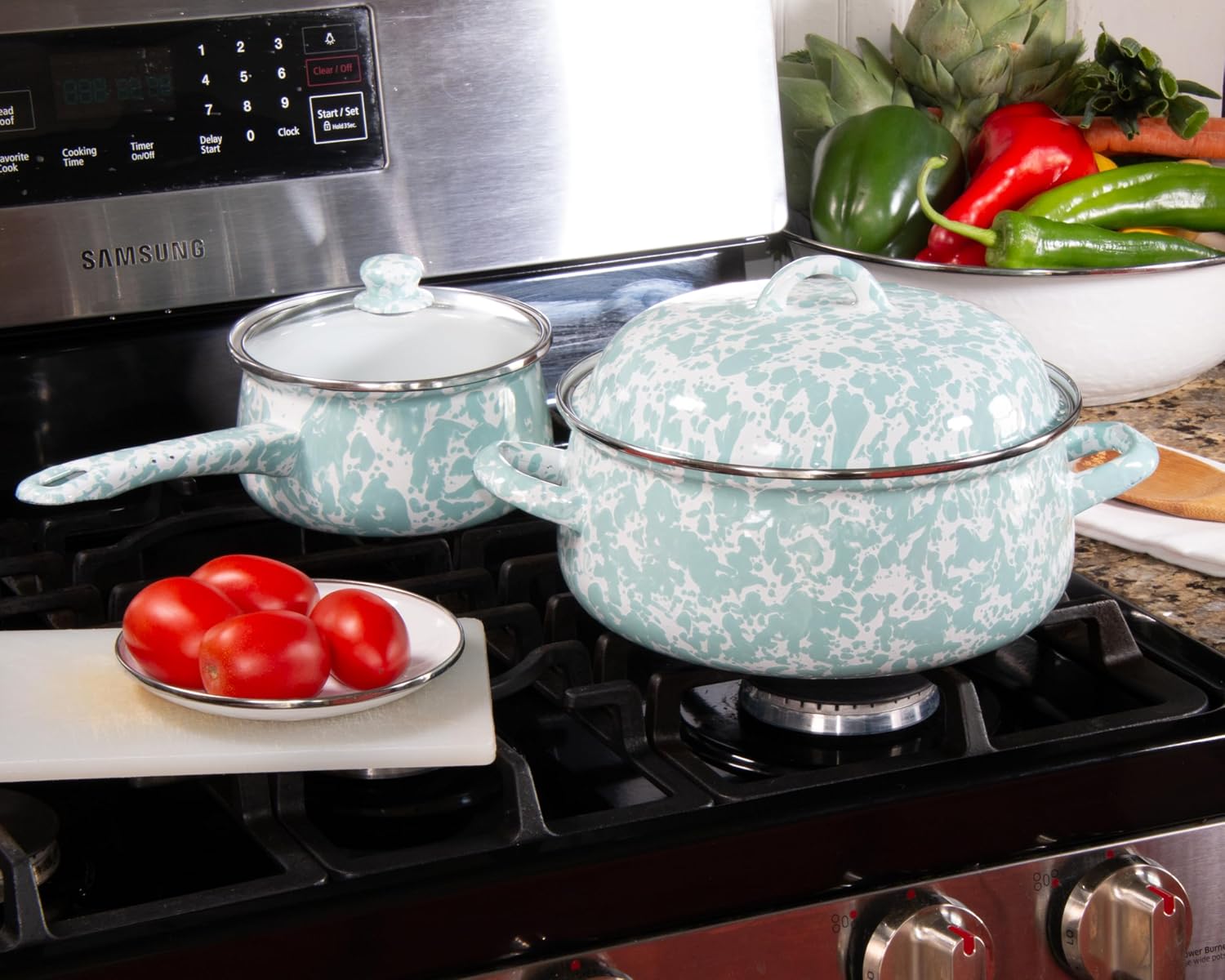 Golden Rabbit Enamelware Dutch Oven, 4 quart, Sea Glass