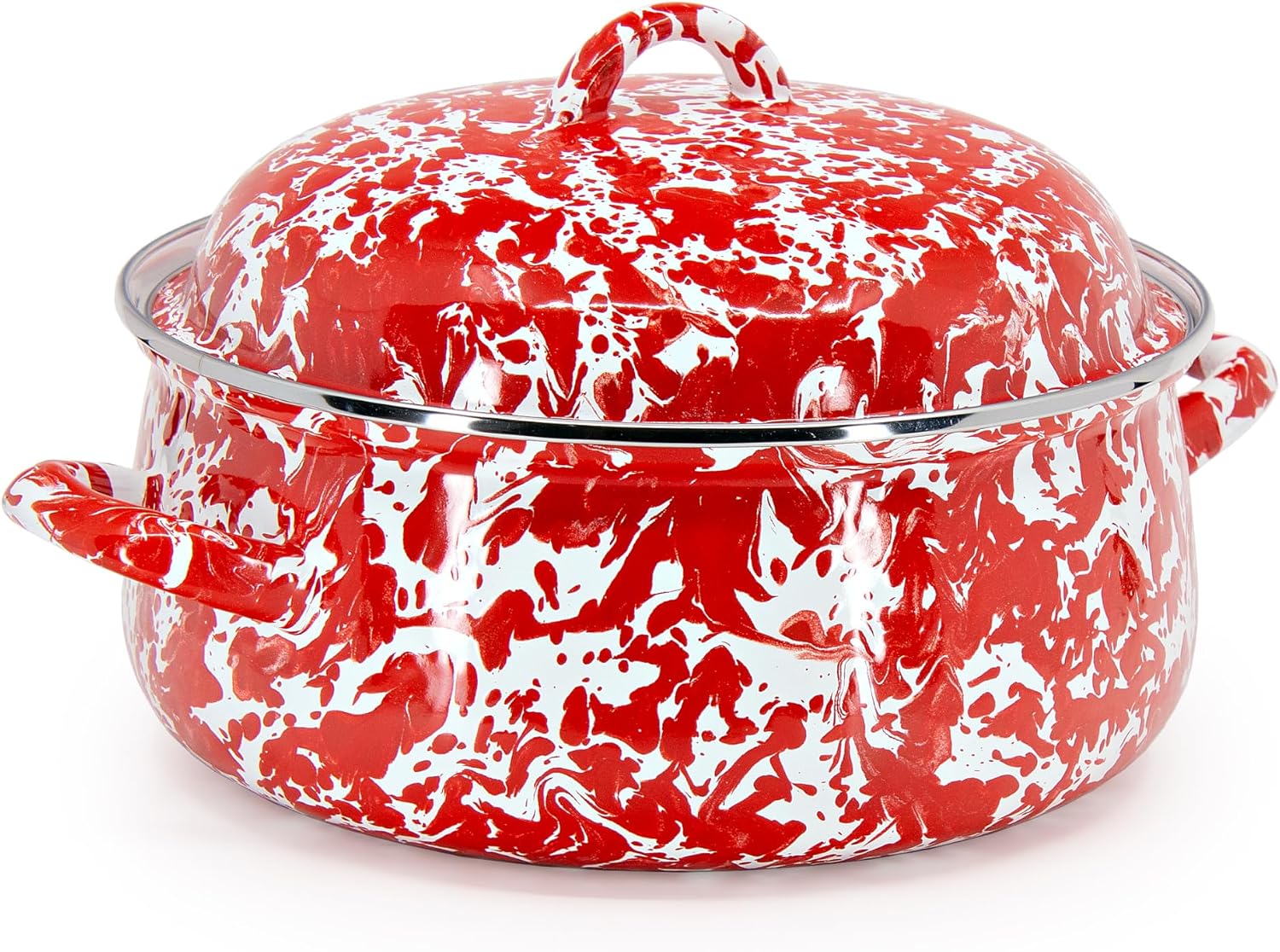 Golden Rabbit Enamelware Dutch Oven, 4 quart, Red Swirl