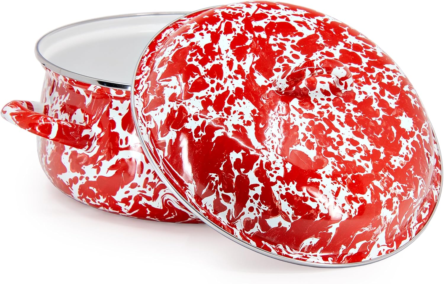 Golden Rabbit Enamelware Dutch Oven, 4 quart, Red Swirl