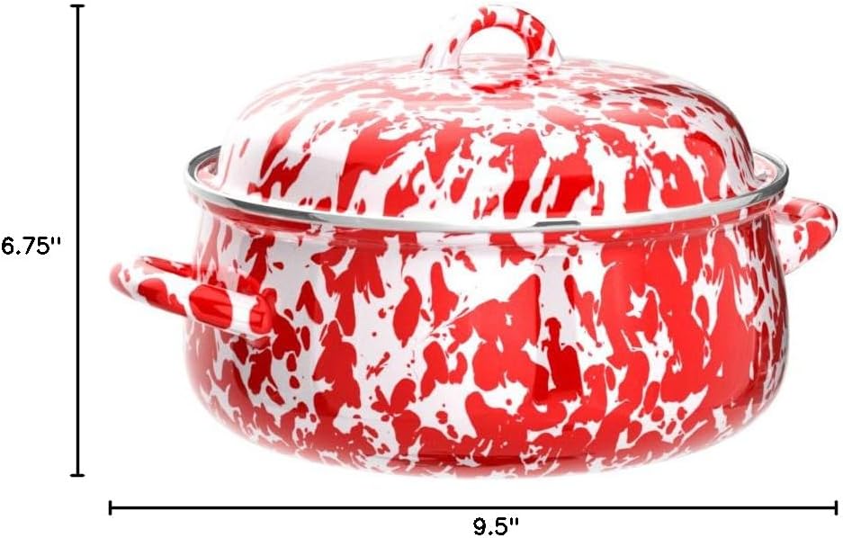 Golden Rabbit Enamelware Dutch Oven, 4 quart, Red Swirl
