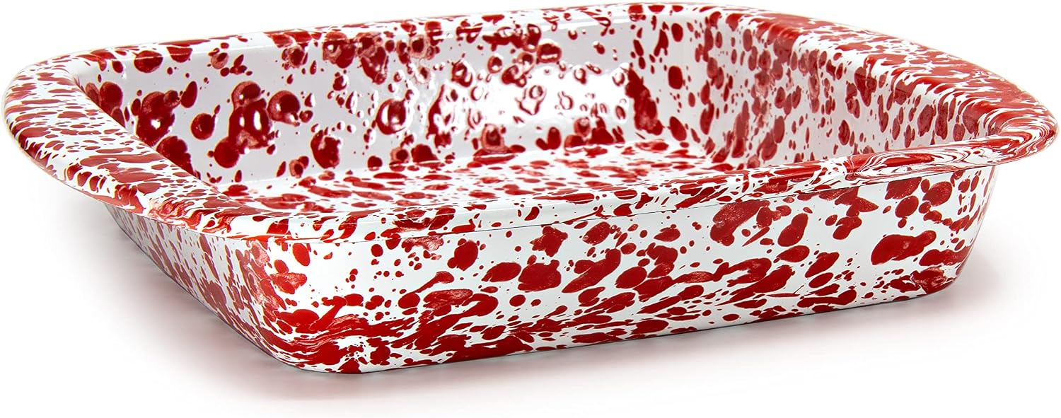 Golden Rabbit Enamelware Square Brownie Pan, 9 inch, Red Swirl