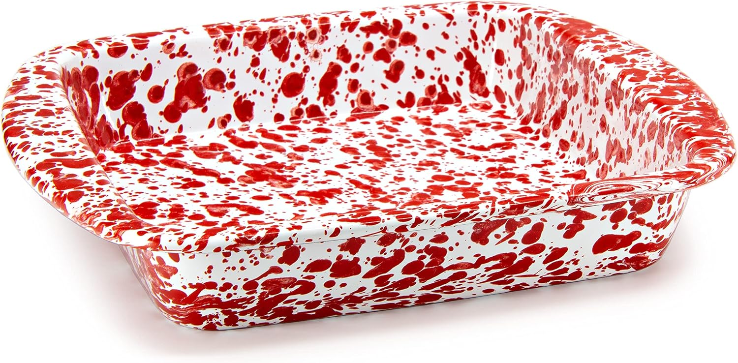 Golden Rabbit Enamelware Square Brownie Pan, 9 inch, Red Swirl