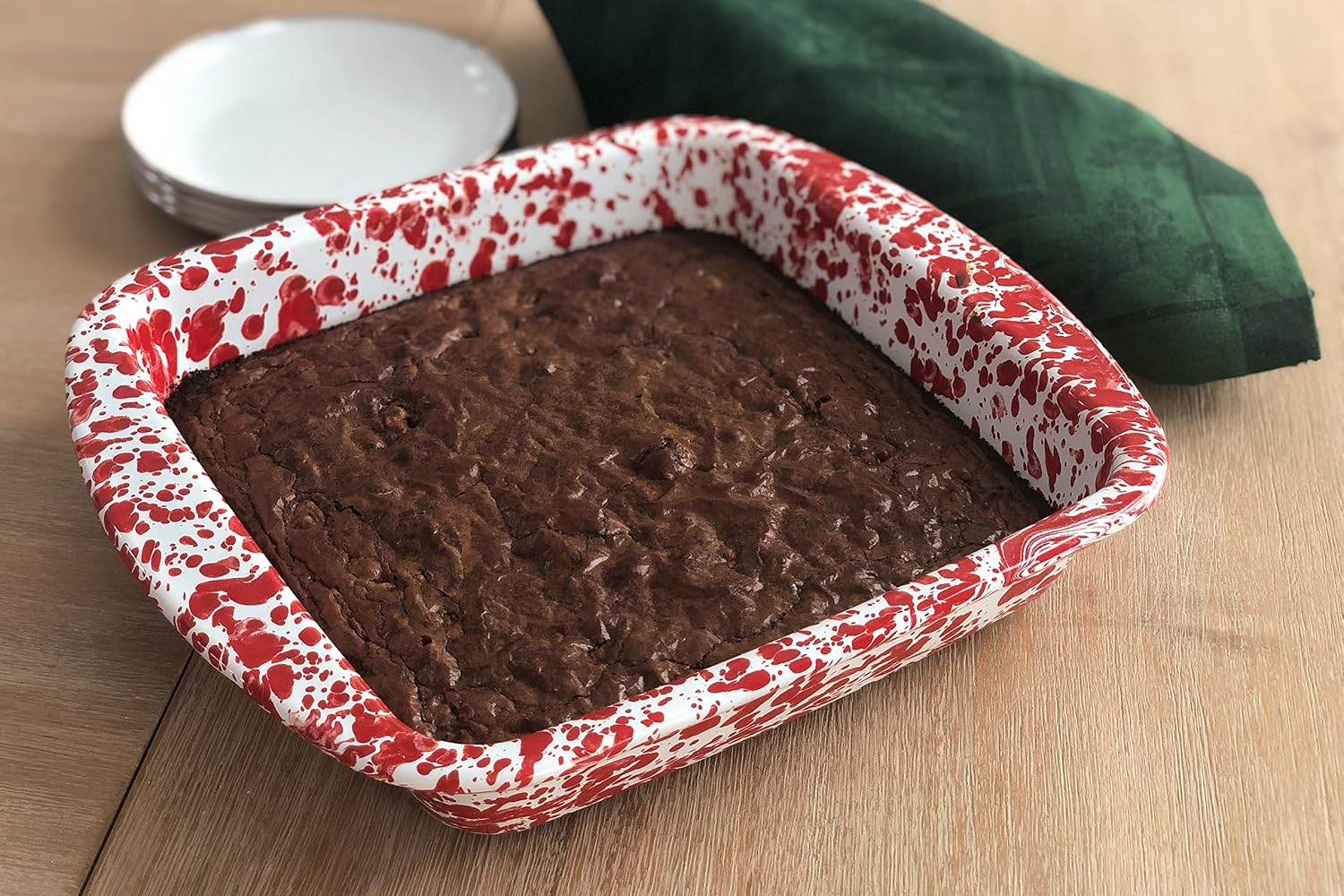 Golden Rabbit Enamelware Square Brownie Pan, 9 inch, Red Swirl