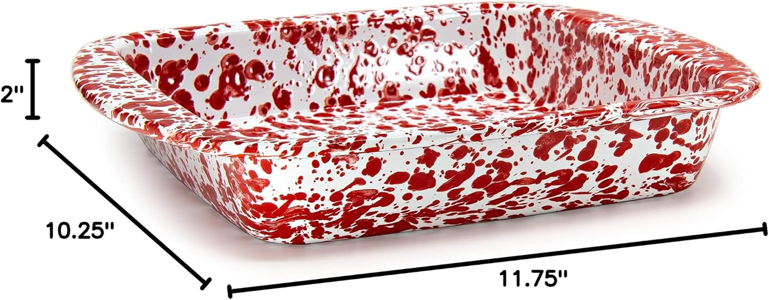 Golden Rabbit Enamelware Square Brownie Pan, 9 inch, Red Swirl