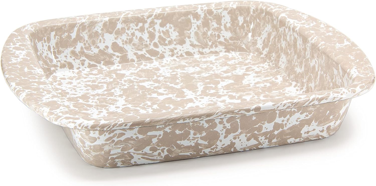 Golden Rabbit Enamelware Square Brownie Pan, 9 inch, Taupe Swirl