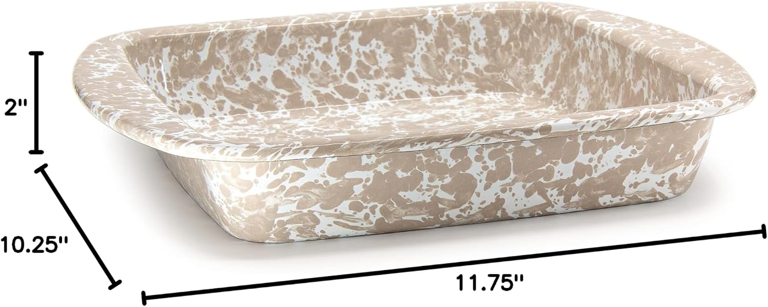 Golden Rabbit Enamelware Square Brownie Pan, 9 inch, Taupe Swirl