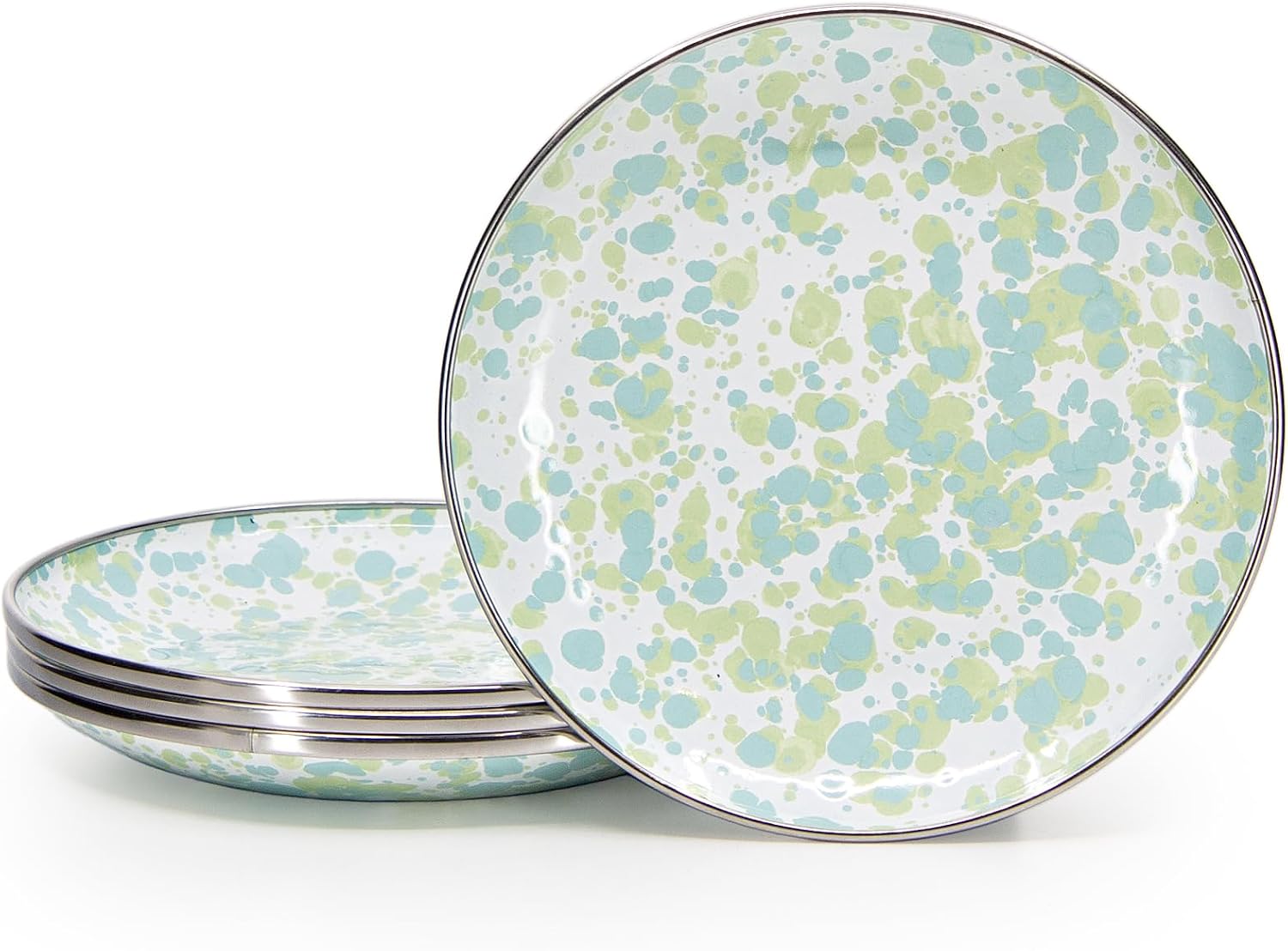 Golden Rabbit Enamelware Appetizer Plates, 6 inch, Jardin Swirl, Set of 4